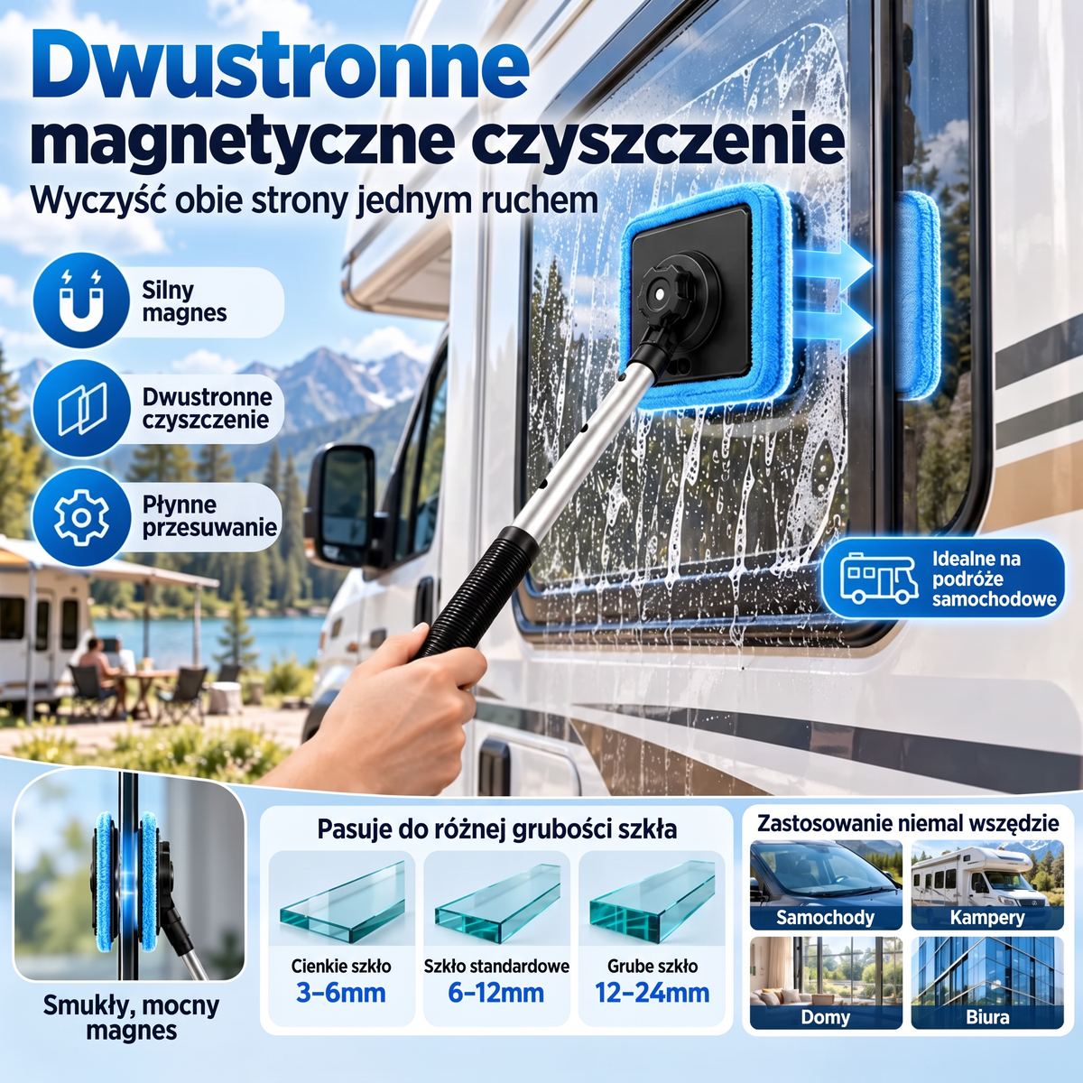 🚔Wszechstronny magnetyczny czyścik do szyb — dwustronne czyszczenie, zmywalne wkłady i zastosowanie w domu oraz samochodzie | Jeden zestaw. Czystsze szyby. Mniej wysiłku. 🚢