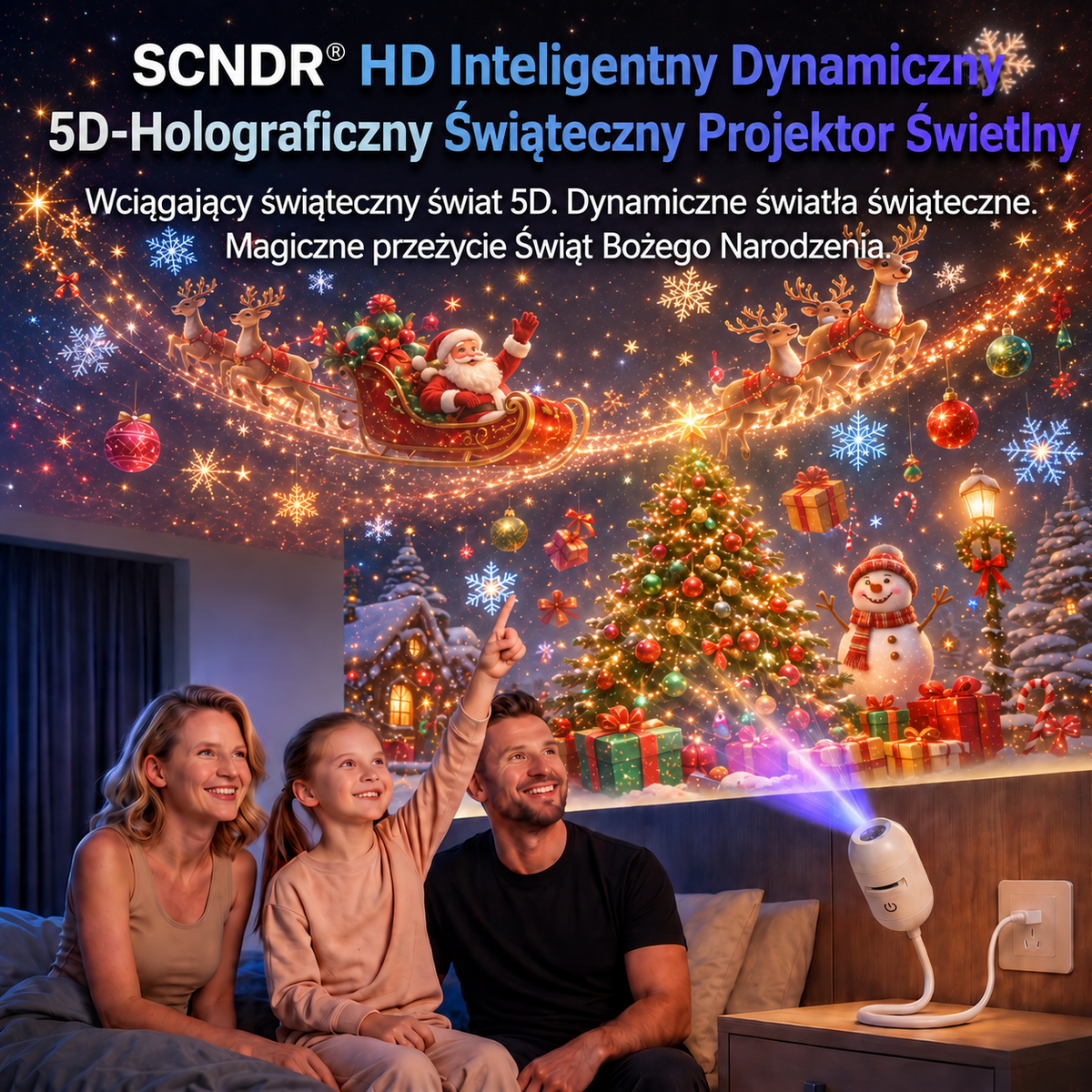 𝑺𝑪𝑵𝑫𝑹®🌈🦋 𝟓𝑫 Świąteczna Holograficzna Lampa Projektorowa | Świąteczna Edycja Ultra HD Inteligentnej Dynamicznej Wizji